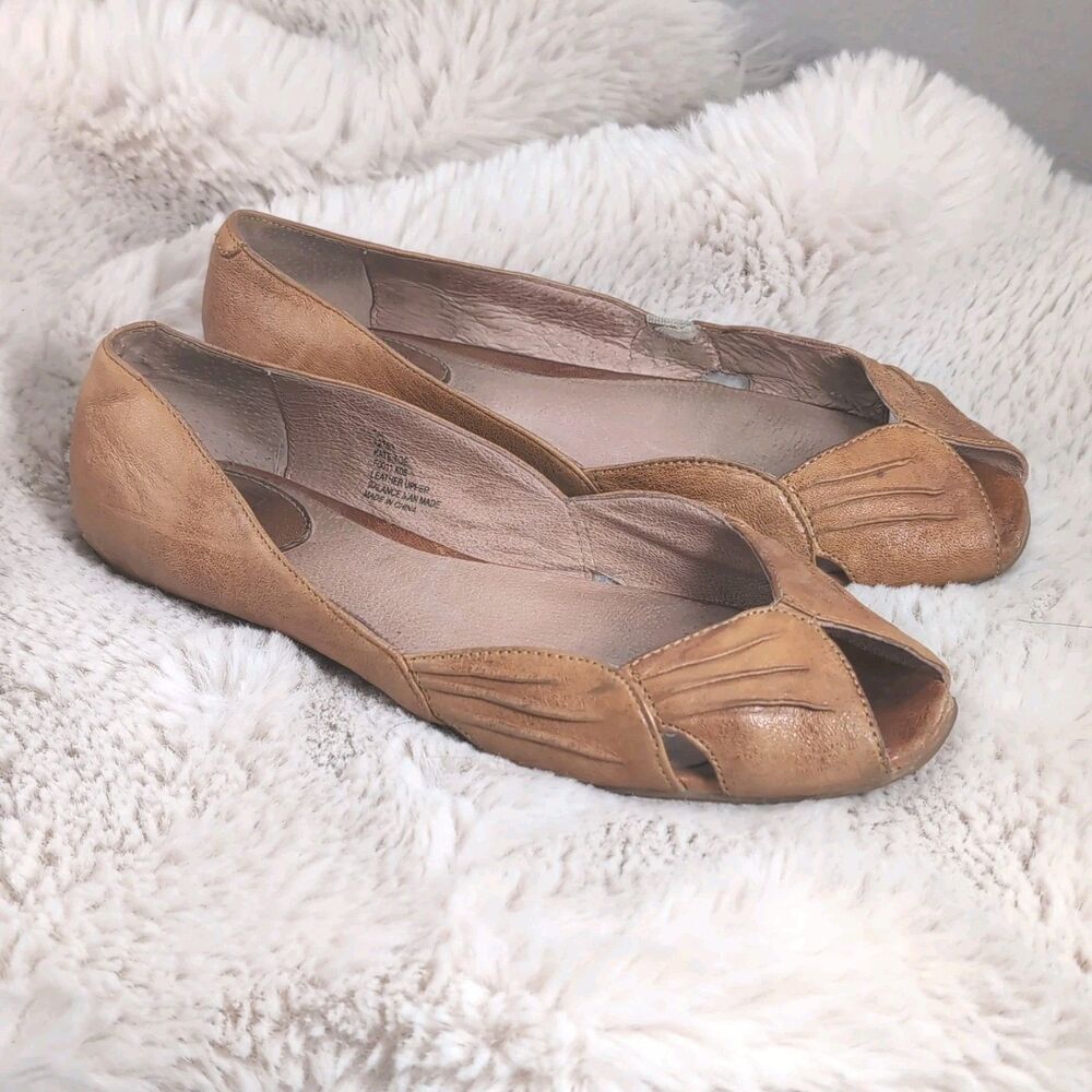 Frye Kate Women's 7 Peep Toe Ballet Flats Antique Brown Leather Vintage Shoes
